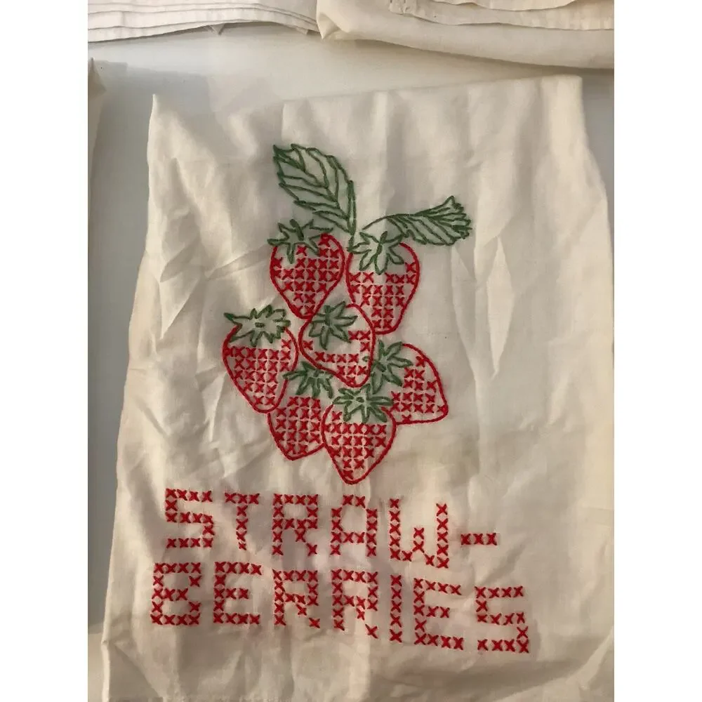 5 Hand Stitched Fruit Themed Dish Towels